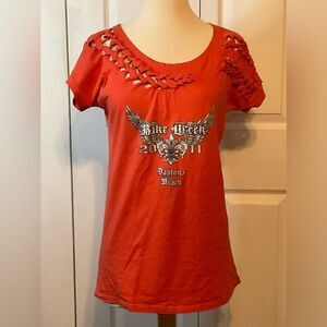 Bikers Club Daytona Beach Bike Week 70th Annual Coral Top Tee Small